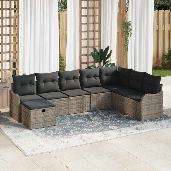 Graues Poly-Rattan Sofa Set mit Kissen & Stauraum