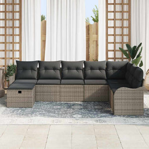 Graues Poly-Rattan Sofa Set mit Kissen & Stauraum