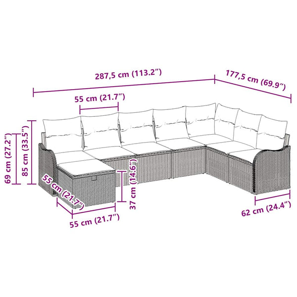 Graues Poly-Rattan Sofa Set mit Kissen & Stauraum