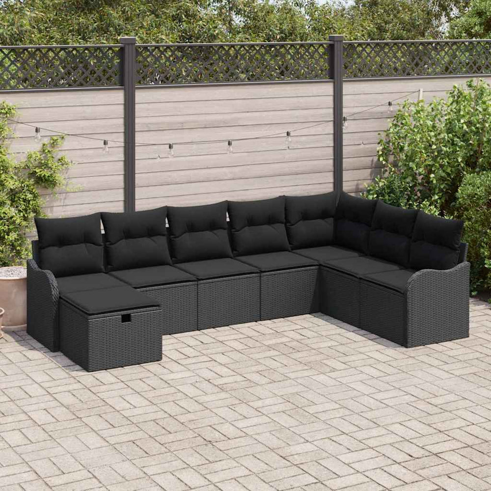 Schwarzes Poly-Rattan Sofa-Set mit Kissen & Stauraum
