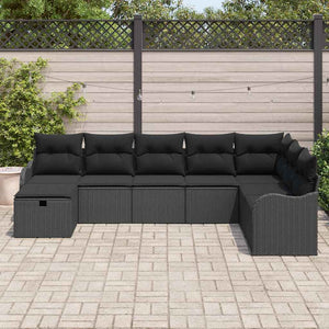 Schwarzes Poly-Rattan Sofa-Set mit Kissen & Stauraum