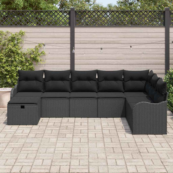 Schwarzes Poly-Rattan Sofa-Set mit Kissen & Stauraum