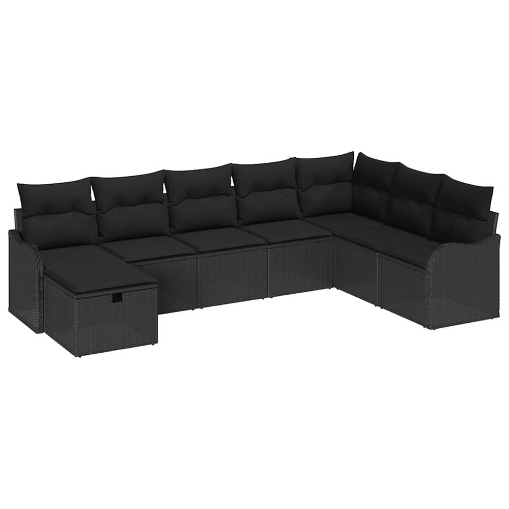 Schwarzes Poly-Rattan Sofa-Set mit Kissen & Stauraum
