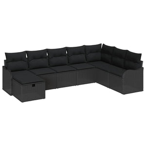 Schwarzes Poly-Rattan Sofa-Set mit Kissen & Stauraum