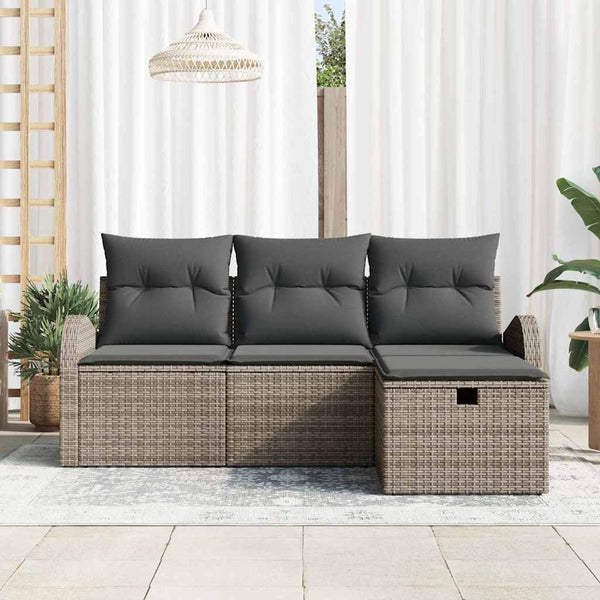 Graues Poly-Rattan Sofa Set mit Kissen