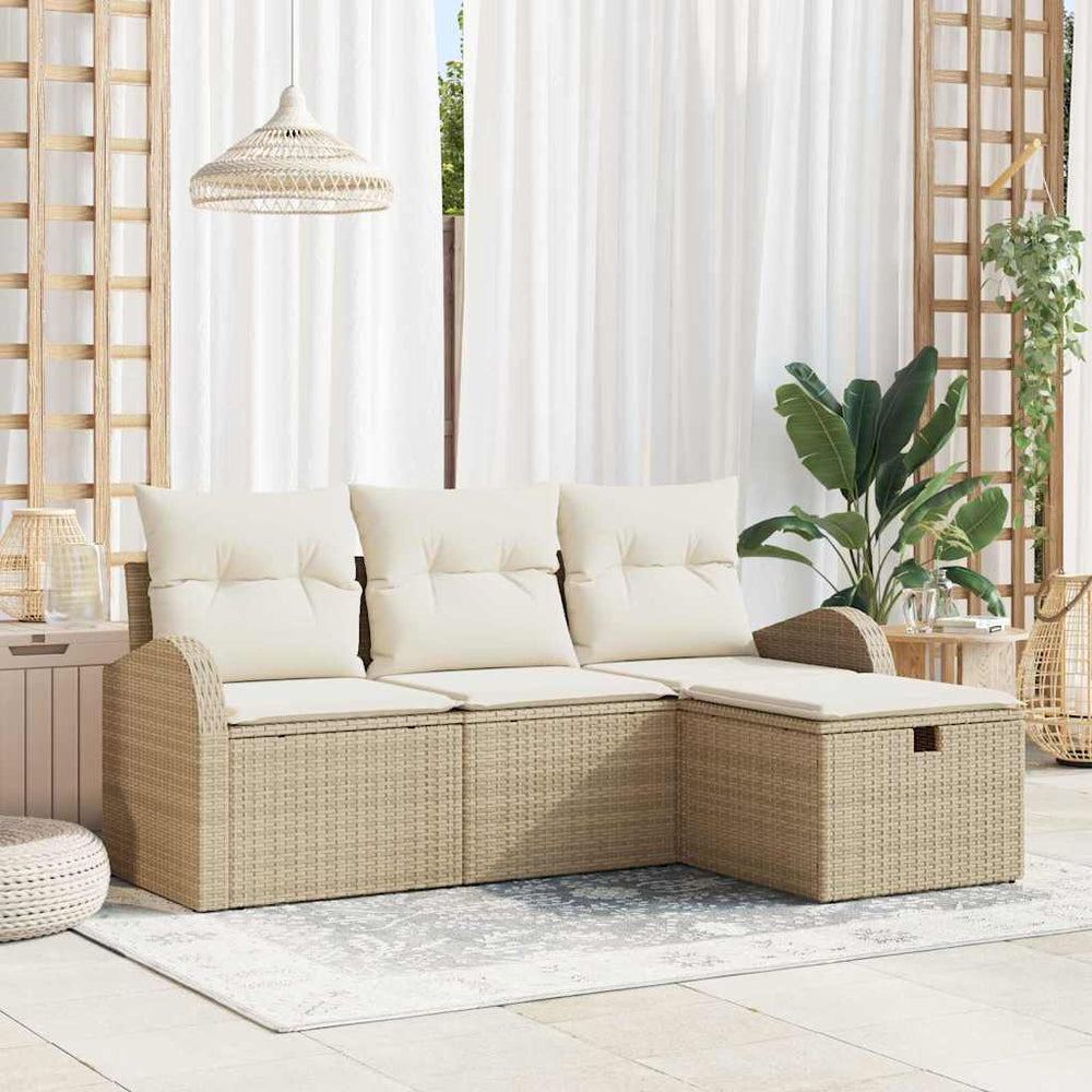 Poly Rattan Sofa Set Beige & Creme 4-teilig