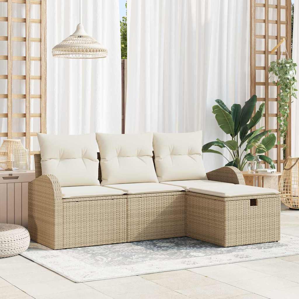Poly Rattan Sofa Set Beige & Creme 4-teilig