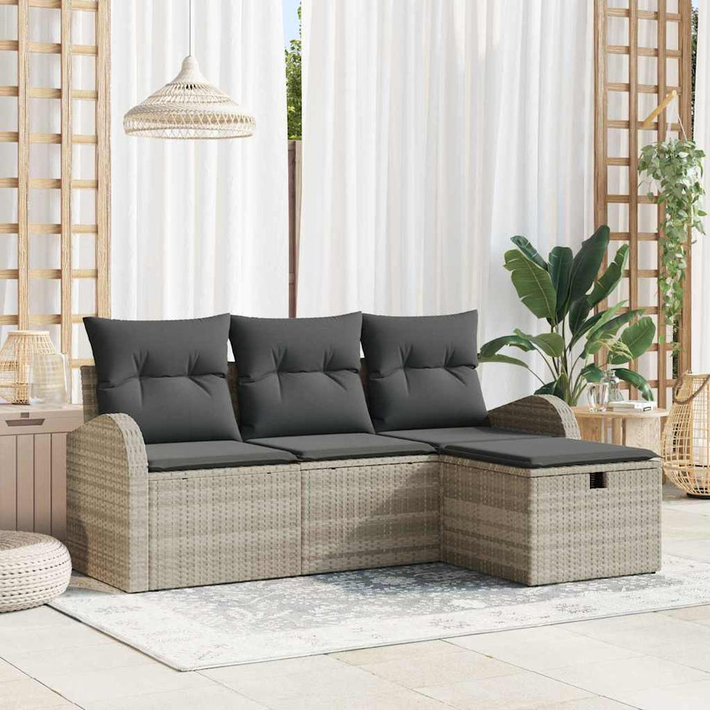 Hellgraues Poly-Rattan Sofa Set mit Kissen & Stauraum
