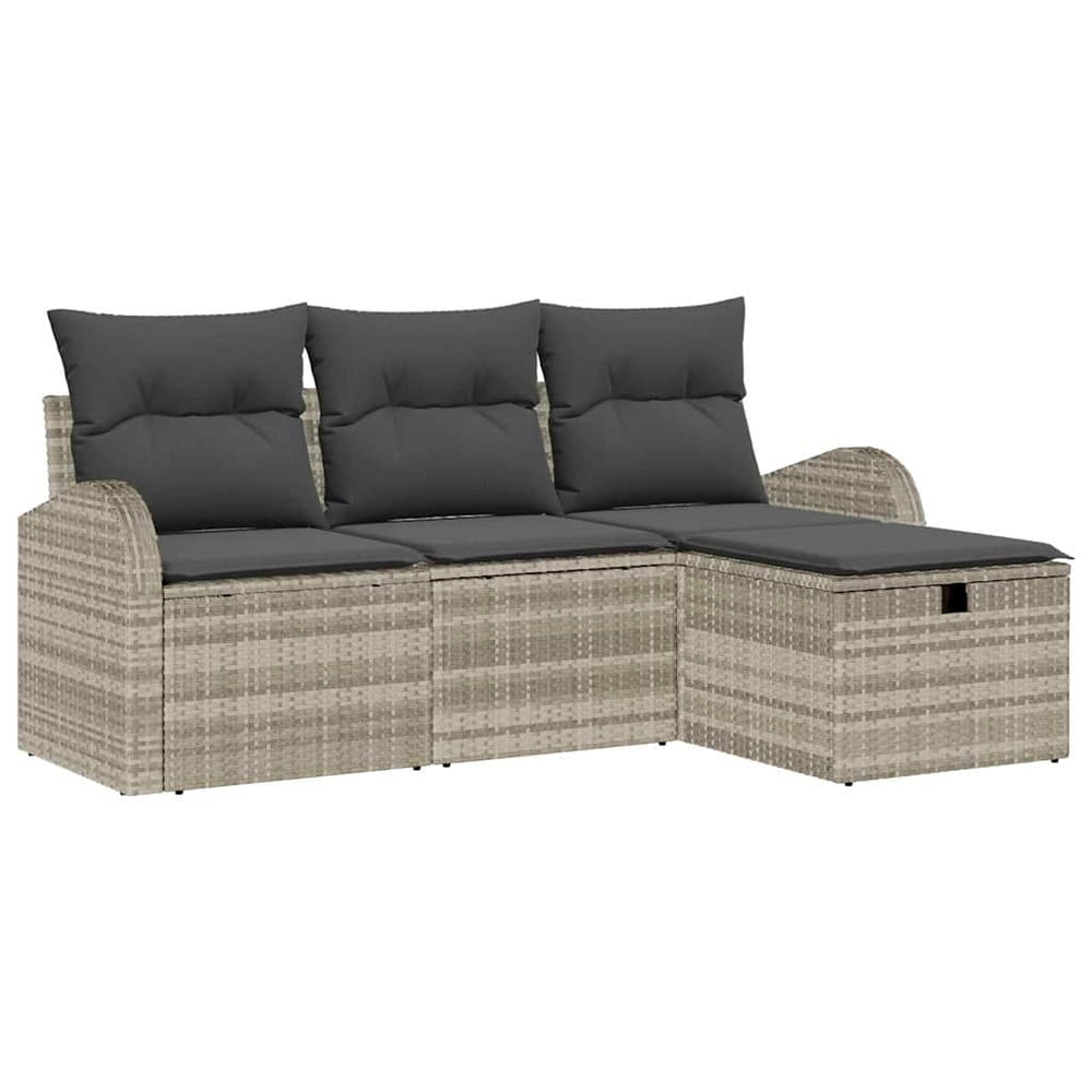Hellgraues Poly-Rattan Sofa Set mit Kissen & Stauraum