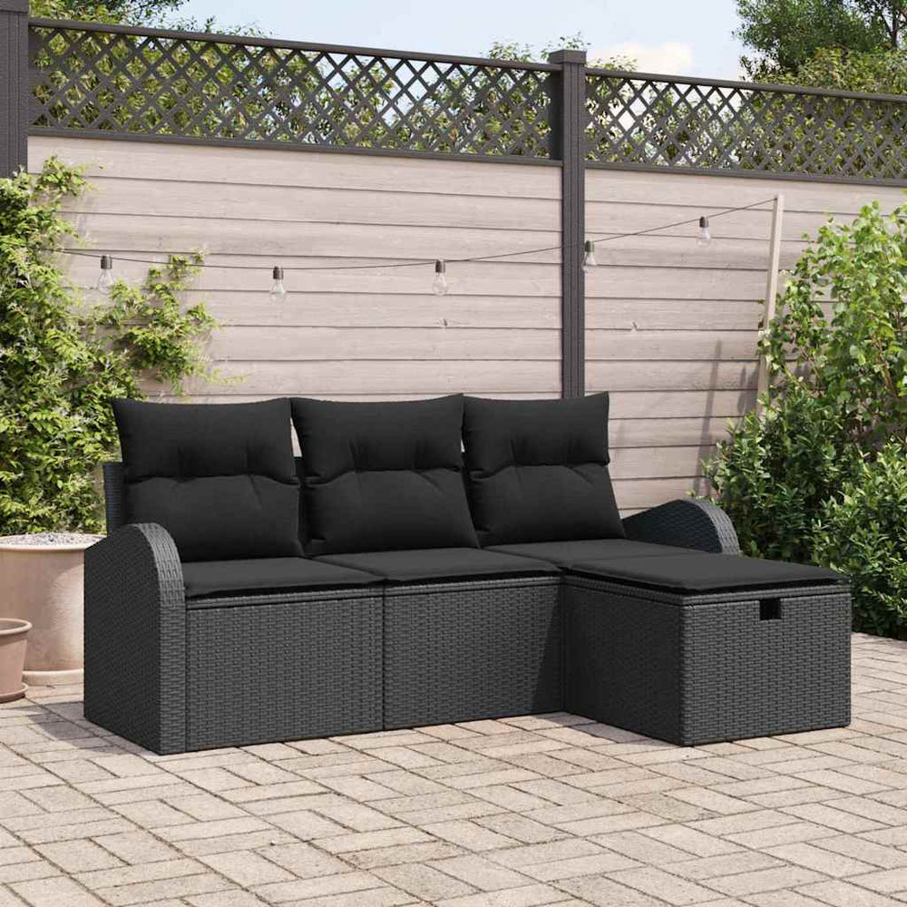 Schwarzes Poly-Rattan Sofa Set mit Kissen & Stauraum