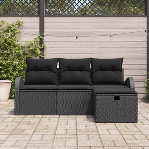 Schwarzes Poly-Rattan Sofa Set mit Kissen & Stauraum