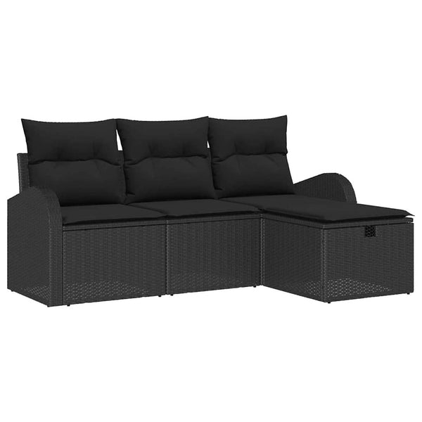 Schwarzes Poly-Rattan Sofa Set mit Kissen & Stauraum