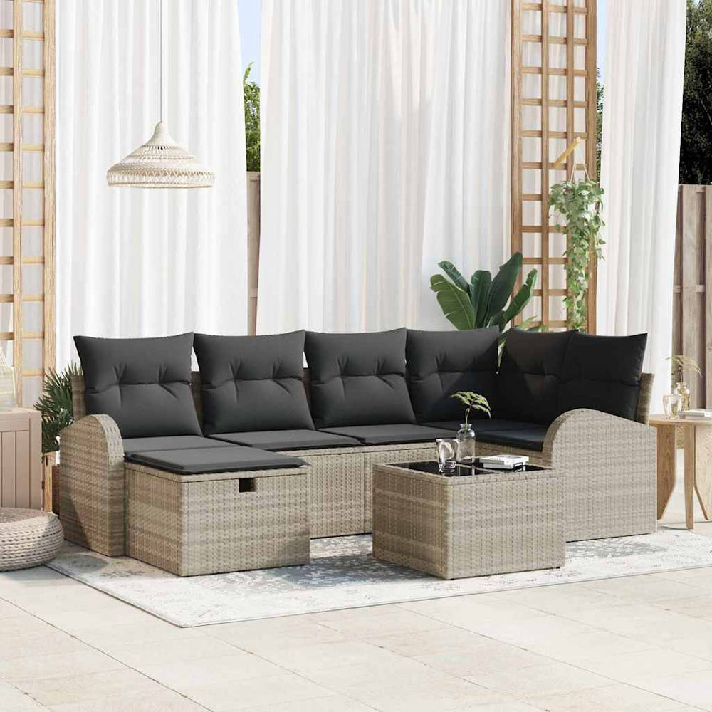 Hellgraues Poly-Rattan Sofa Set mit Kissen
