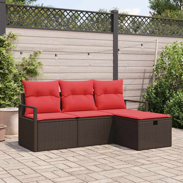 Poly Rattan Sofa Set Braun/Rot 4-teilig