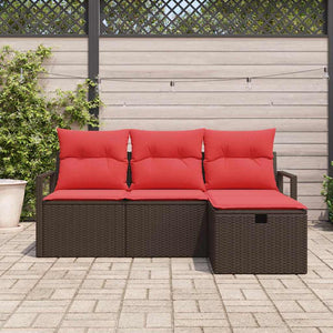 Poly Rattan Sofa Set Braun/Rot 4-teilig