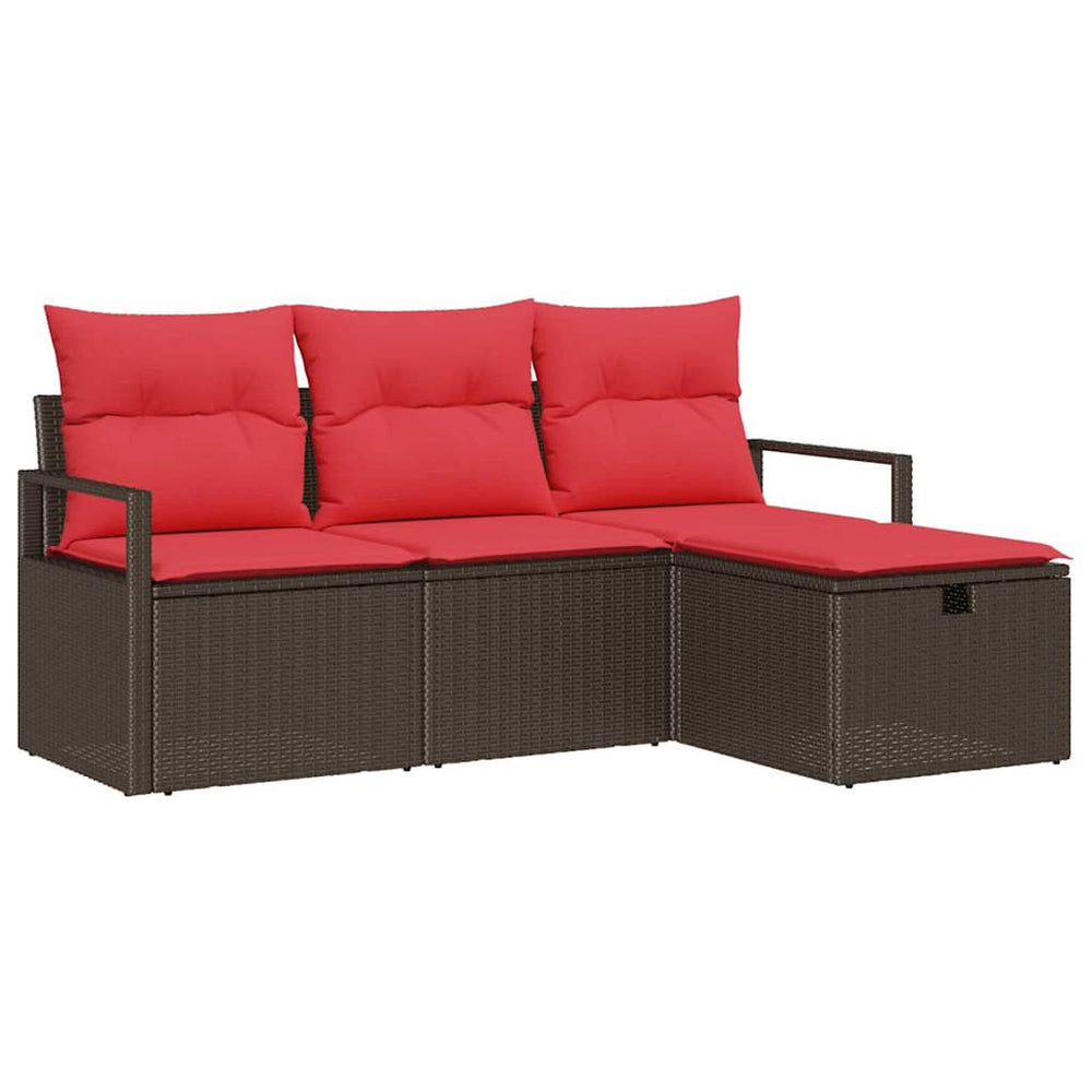 Poly Rattan Sofa Set Braun/Rot 4-teilig