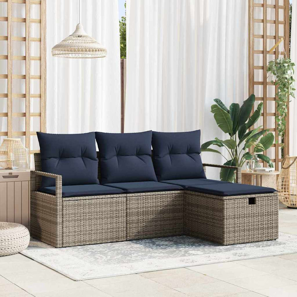 Poly-Rattan Sofa Set Grau/Marineblau 4-teilig