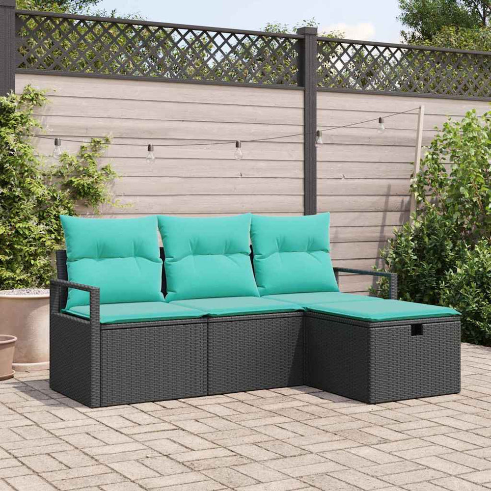 Poly Rattan Sofa Set Schwarz Türkis 4-teilig