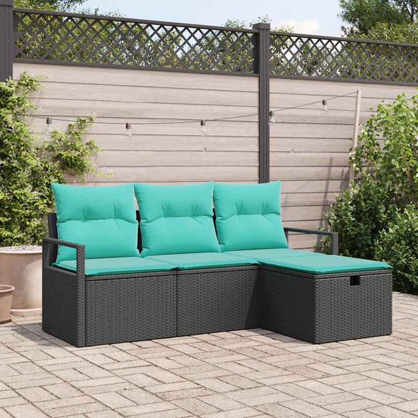 Poly Rattan Sofa Set Schwarz Türkis 4-teilig