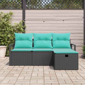 Poly Rattan Sofa Set Schwarz Türkis 4-teilig