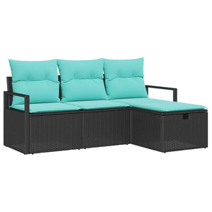 Poly Rattan Sofa Set Schwarz Türkis 4-teilig
