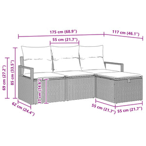 Poly Rattan Sofa Set Schwarz Türkis 4-teilig