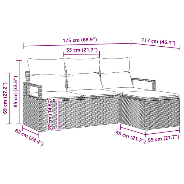 Poly Rattan Sofa Set Schwarz Türkis 4-teilig