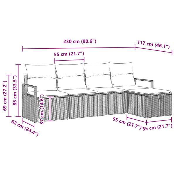 Poly Rattan Sofa Set mit Kissen & Stauraum