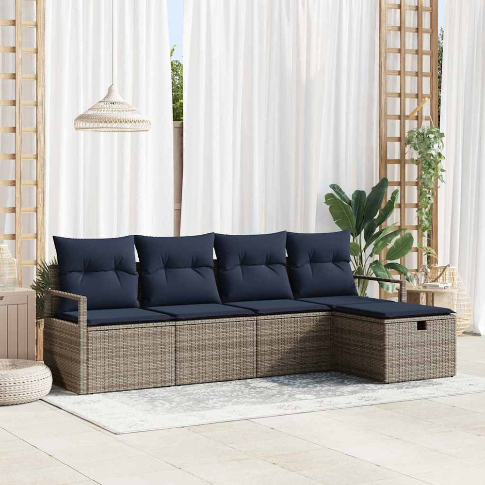 Grau/Marineblaues Poly-Rattan Sofa-Set mit Kissen, 5-teilig