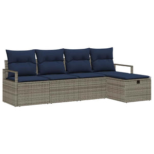 Grau/Marineblaues Poly-Rattan Sofa-Set mit Kissen, 5-teilig