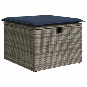 Grau/Marineblaues Poly-Rattan Sofa-Set mit Kissen, 5-teilig