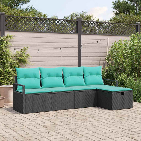 Poly Rattan Sofa Set Schwarz Türkis 5-teilig