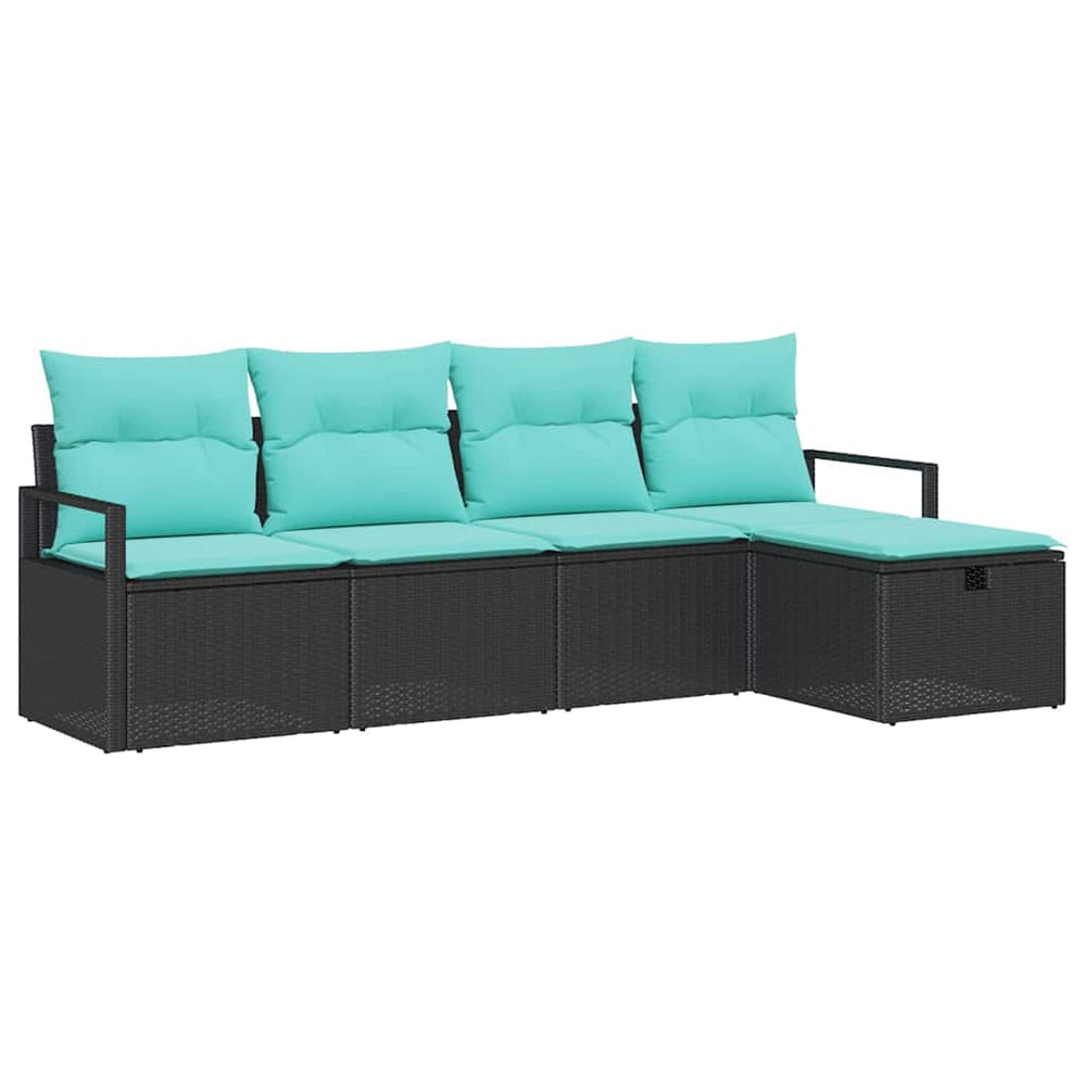 Poly Rattan Sofa Set Schwarz Türkis 5-teilig