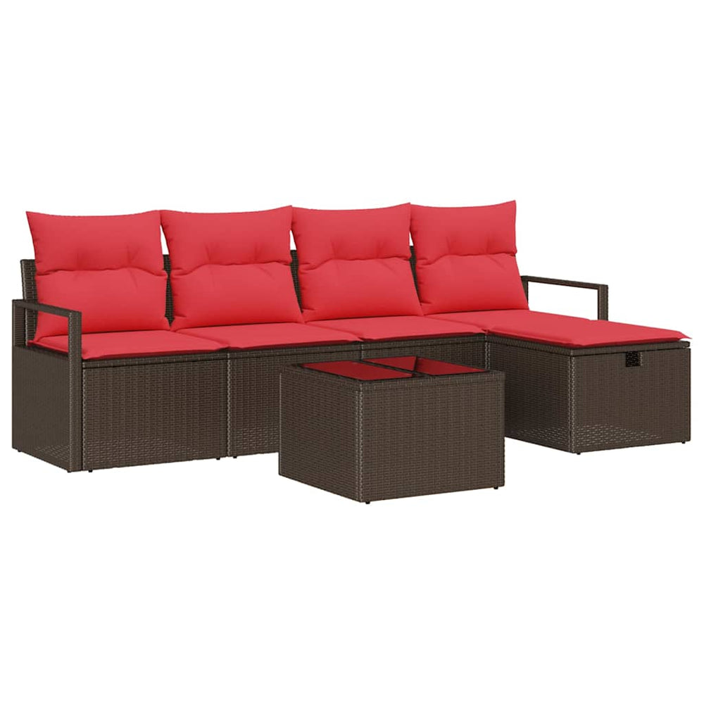 Poly Rattan Sofa Set Braun & Rot