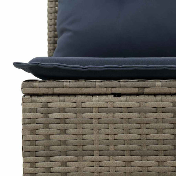 Poly Rattan Sofa Set Grau/Marineblau mit Kissen