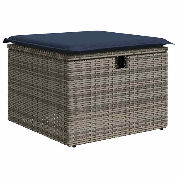 Poly Rattan Sofa Set Grau/Marineblau mit Kissen
