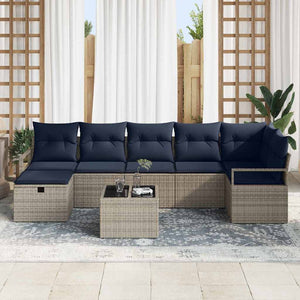 Poly Rattan Sofa Set Grau Marineblau 8-teilig