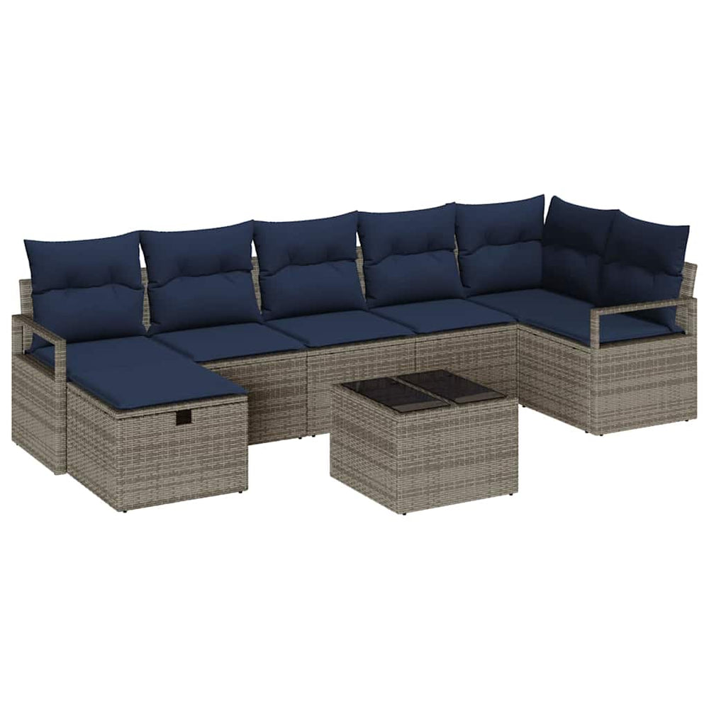 Poly Rattan Sofa Set Grau Marineblau 8-teilig