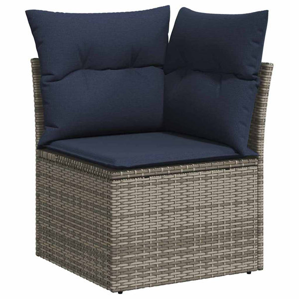 Poly Rattan Sofa Set Grau Marineblau 8-teilig