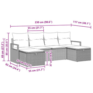 Poly Rattan Sofa Set Grau/Marineblau mit Kissen