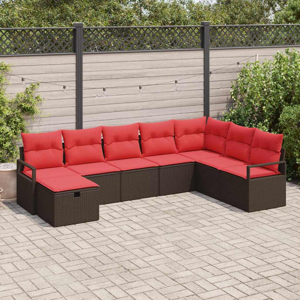 vidaXL Sofa Set with Cushions with Storage 8 pcs Brown Poly Rattan