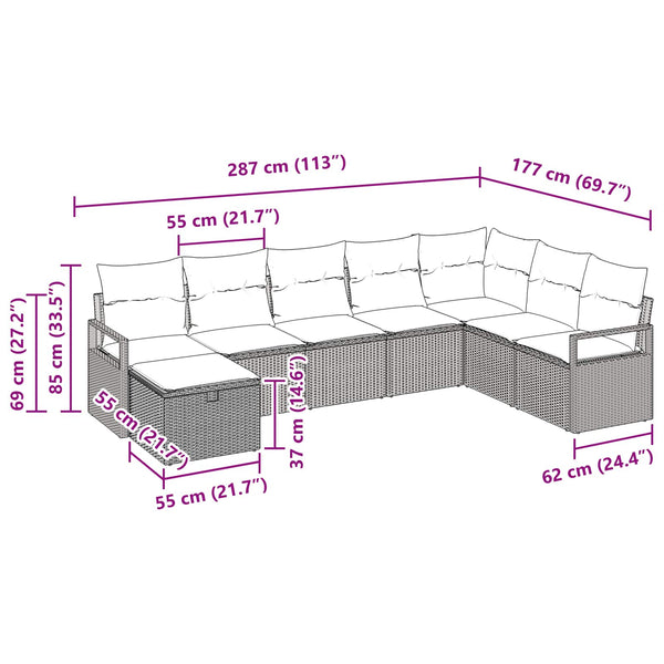 vidaXL Sofa Set with Cushions with Storage 8 pcs Brown Poly Rattan