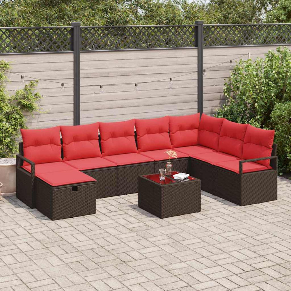 vidaXL Sofa Set with Cushions with Storage 9 pcs Brown Poly Rattan