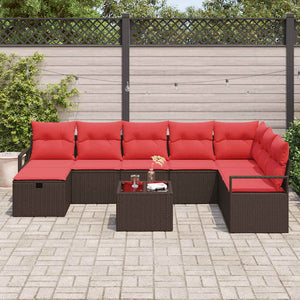 vidaXL Sofa Set with Cushions with Storage 9 pcs Brown Poly Rattan