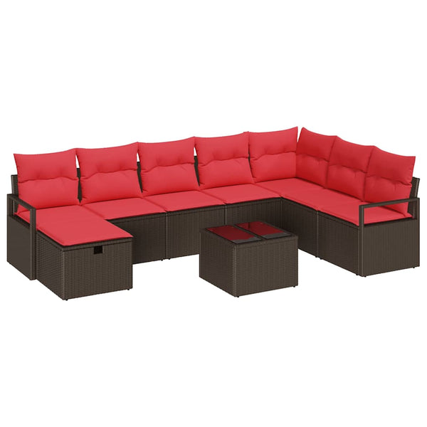 vidaXL Sofa Set with Cushions with Storage 9 pcs Brown Poly Rattan