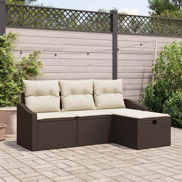 vidaXL Sofa Set with Cushions and Storage 4 pcs Brown Poly Rattan