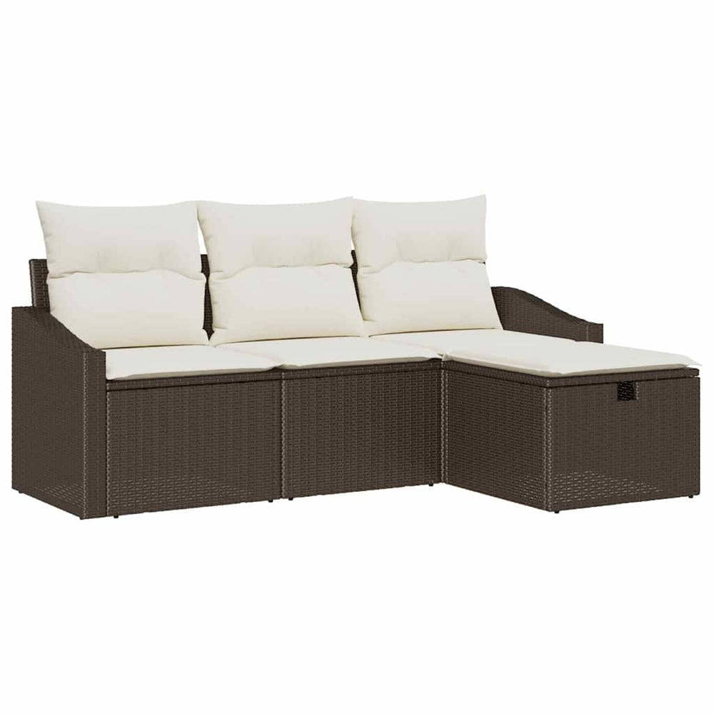 vidaXL Sofa Set with Cushions and Storage 4 pcs Brown Poly Rattan