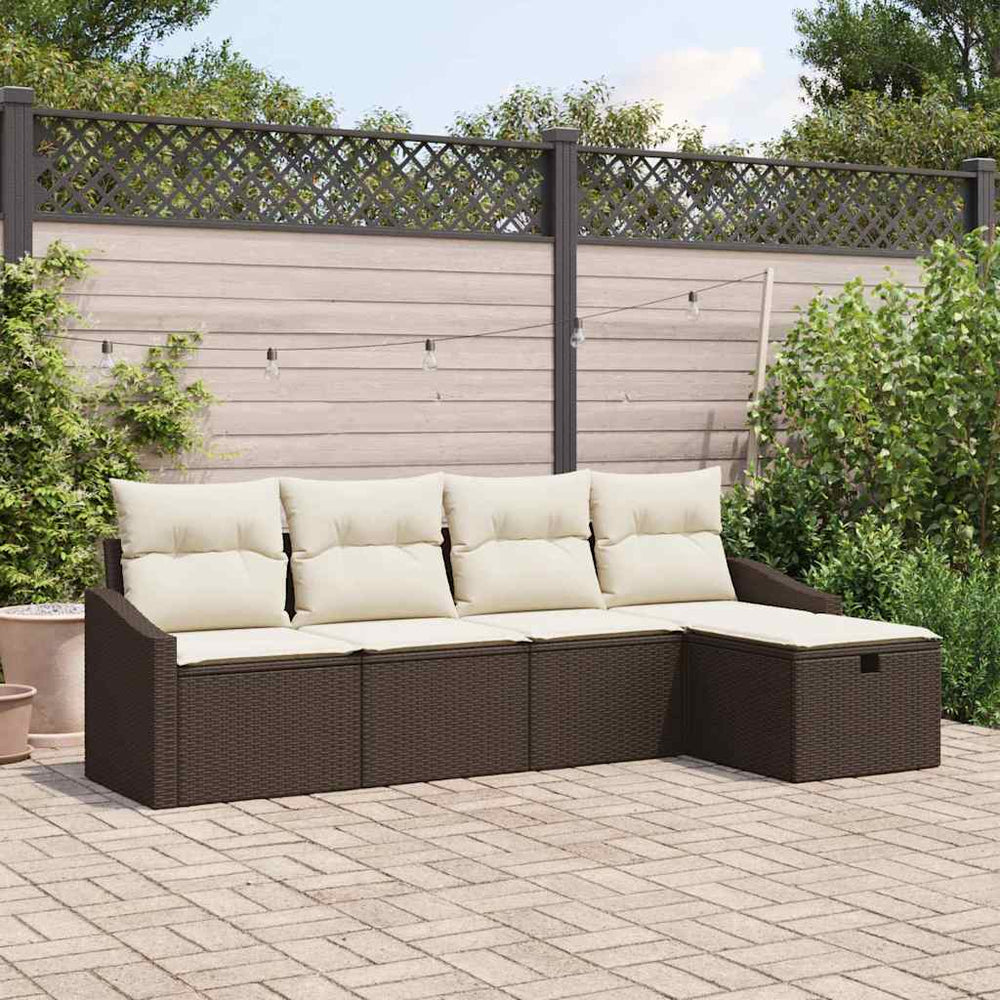 vidaXL Sofa Set with Cushions with Storage 5 pcs Brown Poly Rattan