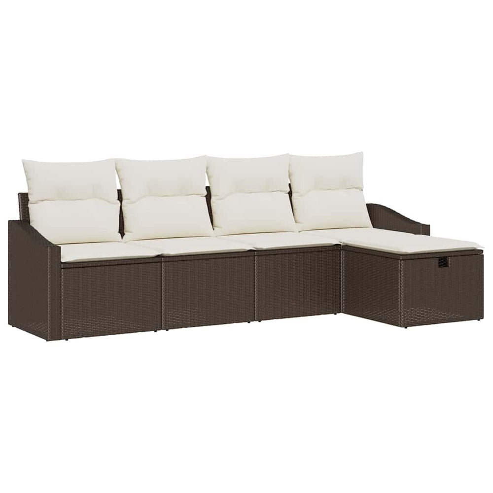 vidaXL Sofa Set with Cushions with Storage 5 pcs Brown Poly Rattan