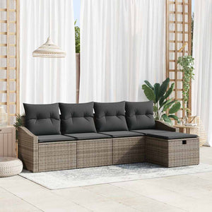 vidaXL Sofa Set with Cushions with Storage 5 pcs Grey Poly Rattan